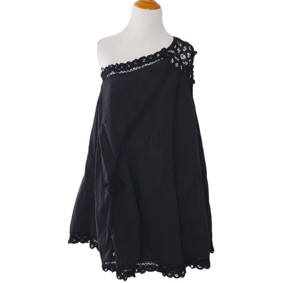 Free People Billie Battenberg Lace Dress One Shoulder Black A Line Women Medium - Picture 2 of 13